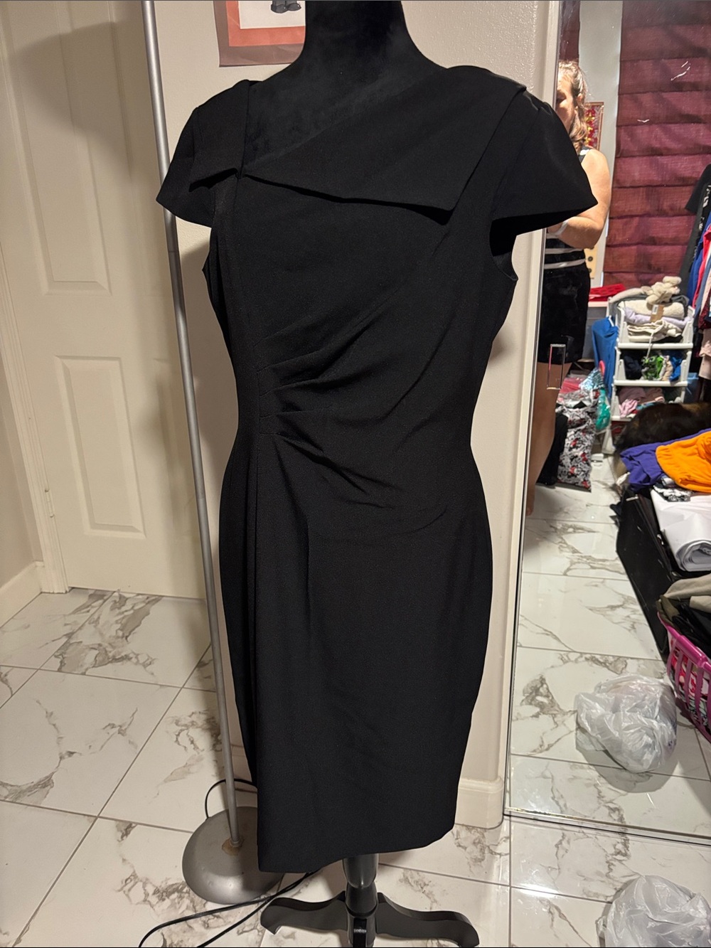 Tahari - Classic Black Sheath Dress with Asymmetric Collar